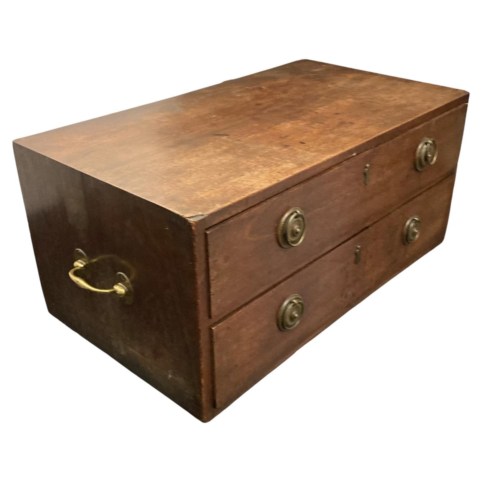 Small Mahogany Campaign style chest of two drawers CIRCA Late 1800's For Sale