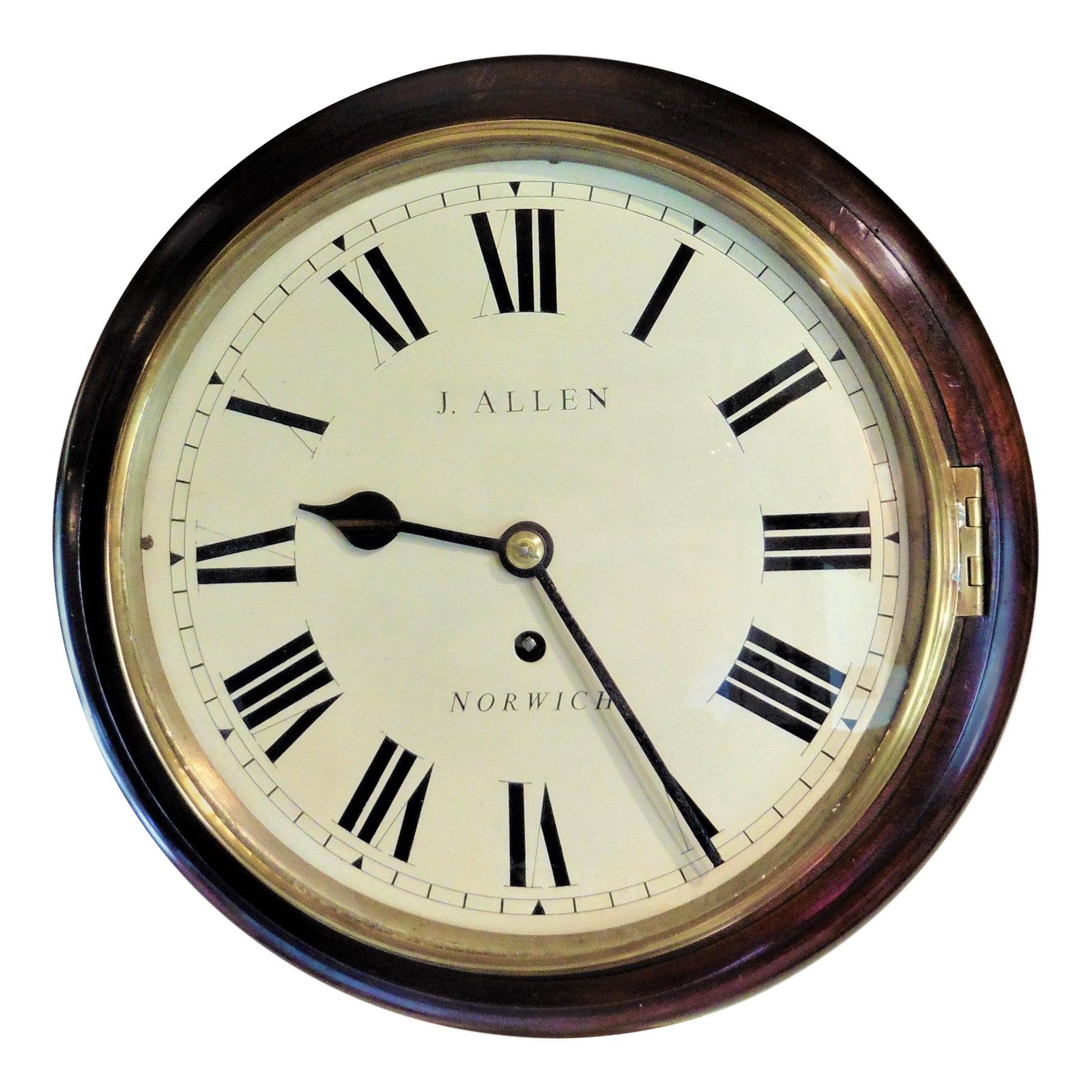 Small Mahogany English Fusee Dial Clock by J.Allen, Norwich