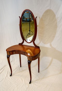 Small Mahogany Vanity with Oval Beveled Mirror