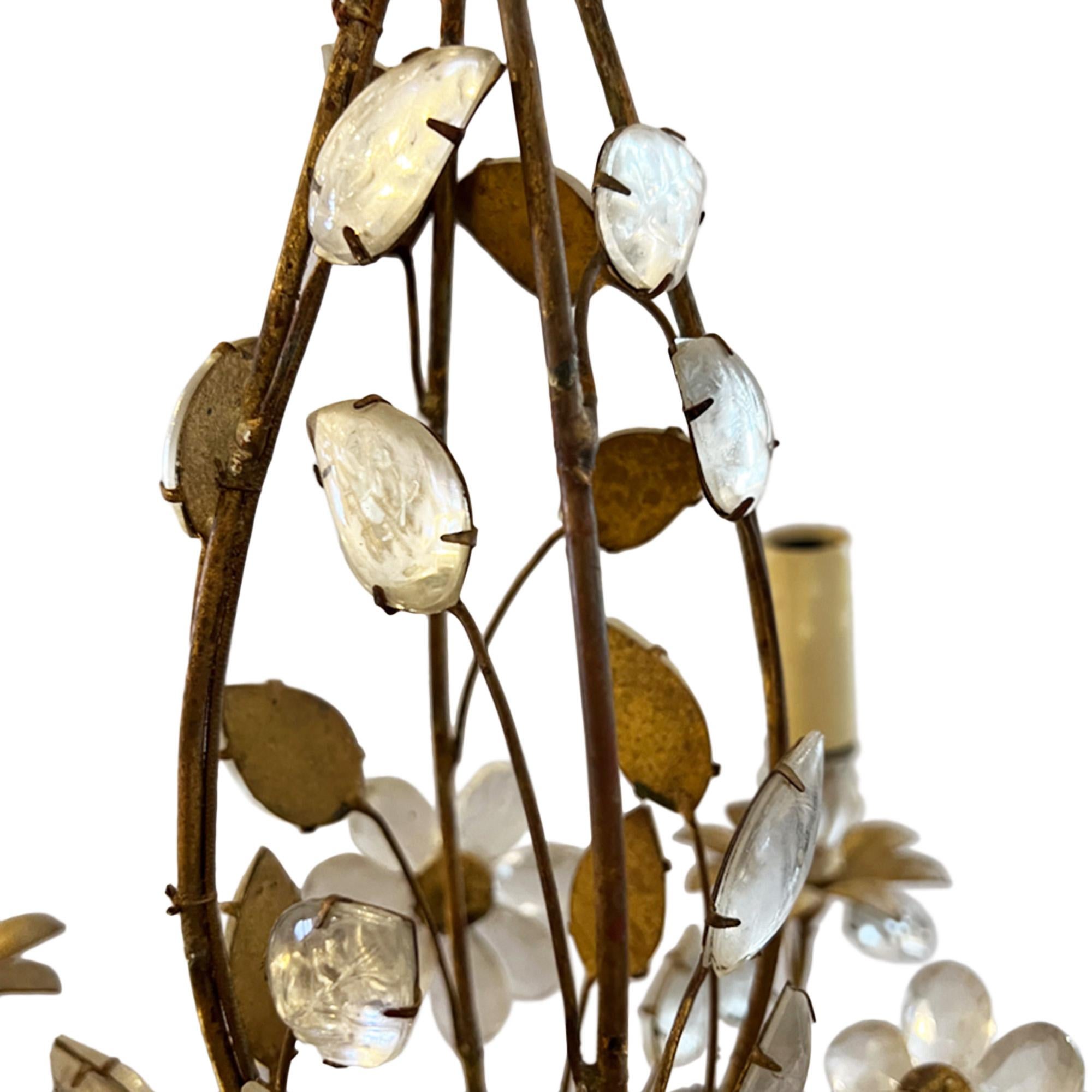 French Provincial Small Maison Baguès Chandelier With Flowers and Leaves