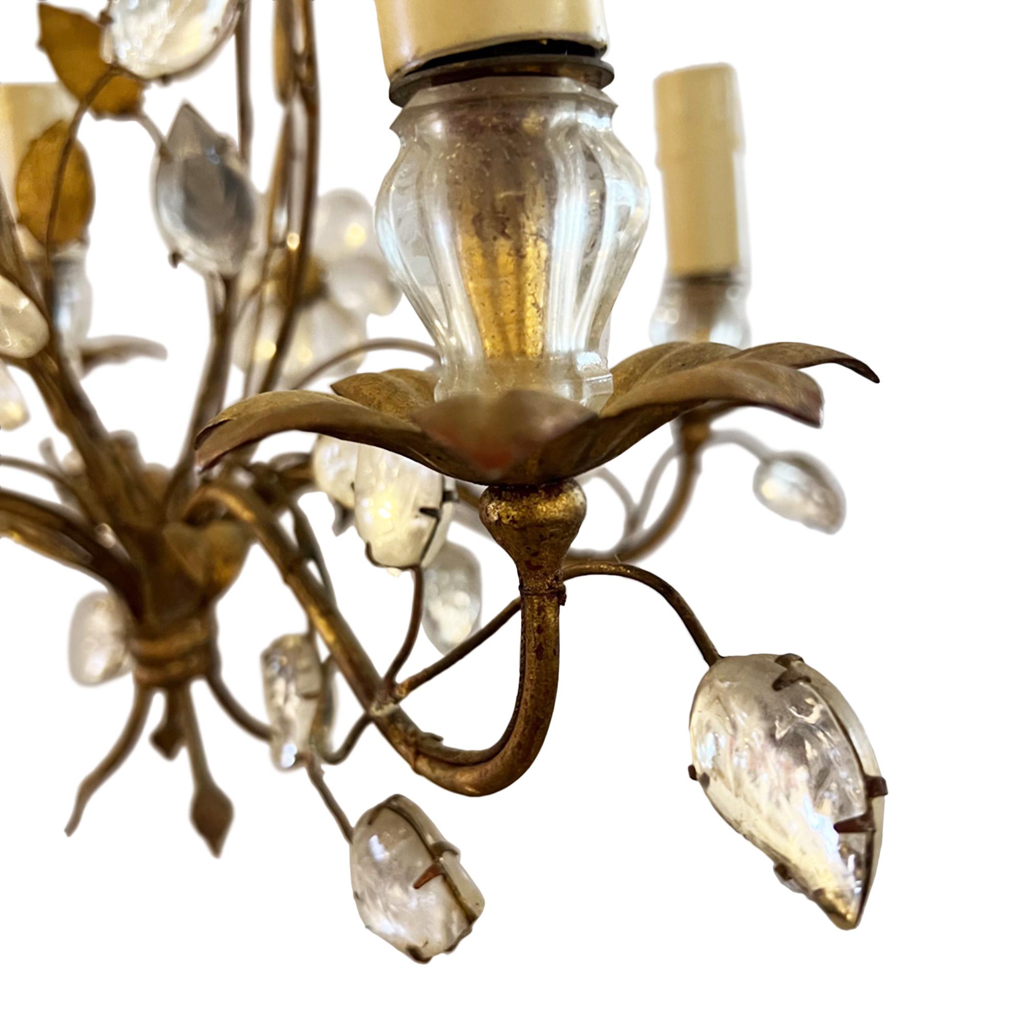 Hand-Crafted Small Maison Baguès Chandelier With Flowers and Leaves