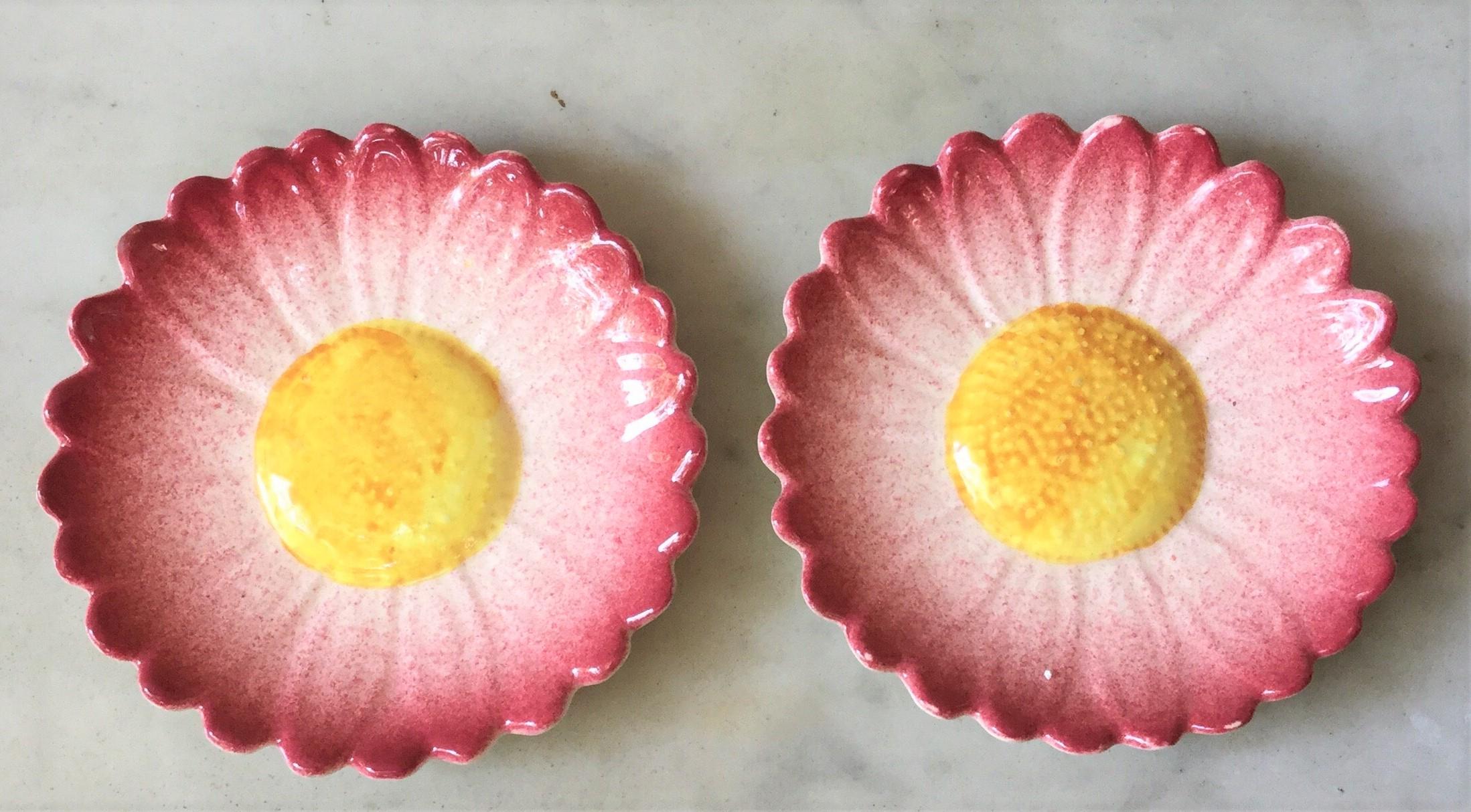 Ceramic Small Majolica Aqua Wild Rose Flower Plate Vallauris, circa 1930