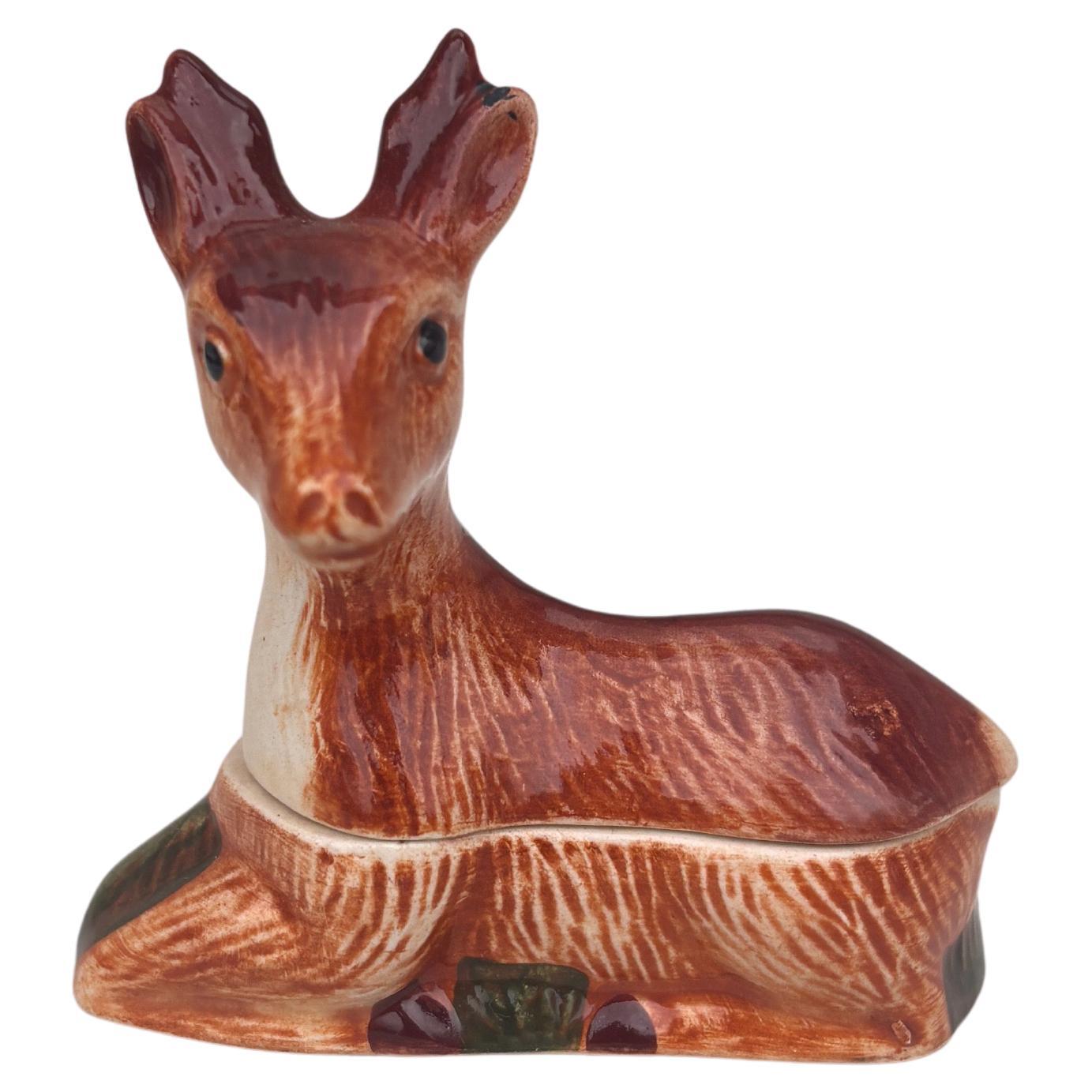 Small Majolica Brown Deer Tureen Caugant, circa 1950