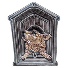 Small Majolica Dog in a Kennel Pin Tray