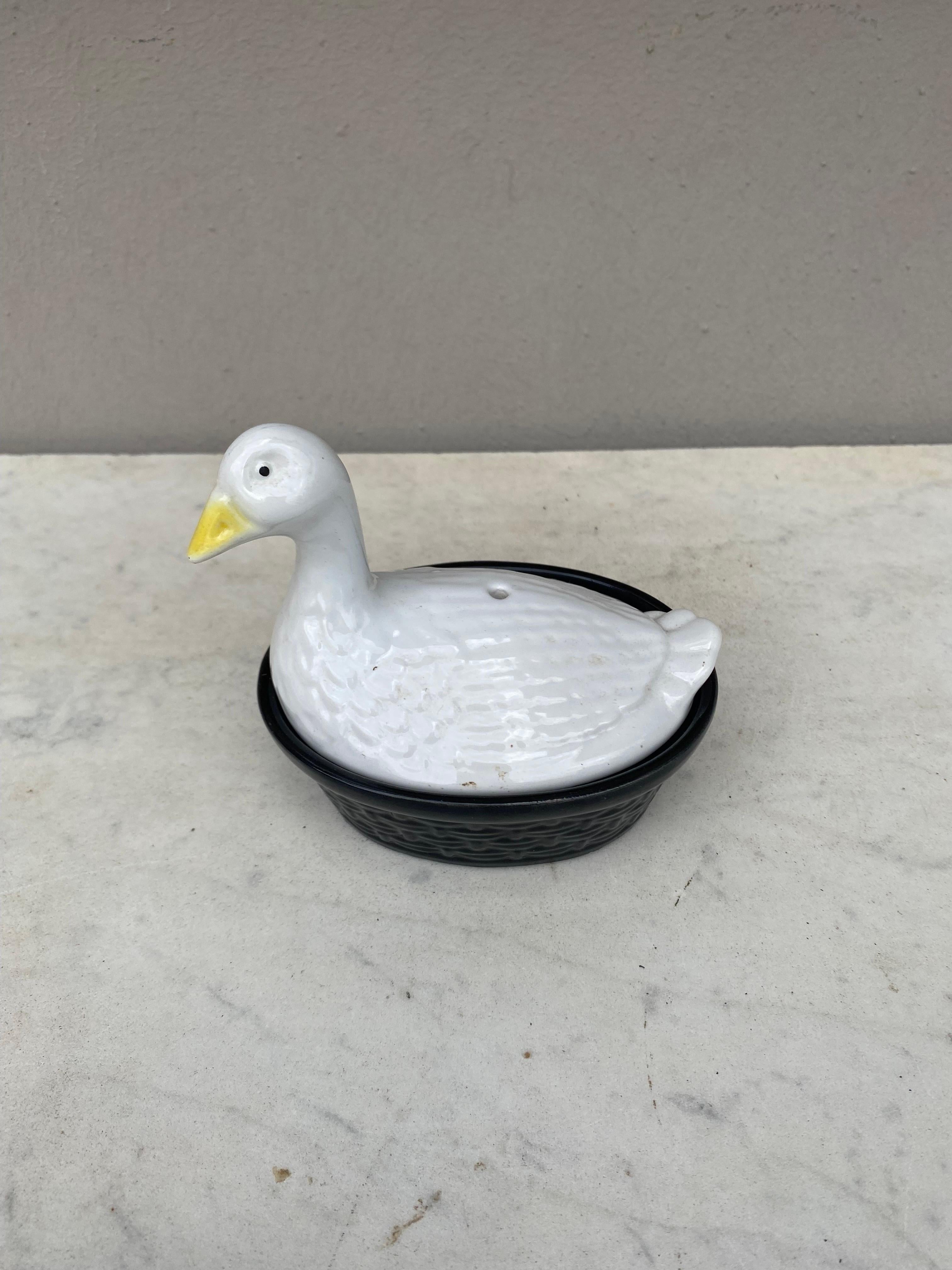 Rustic Small Majolica Goose Tureen Pate Tureen For Sale