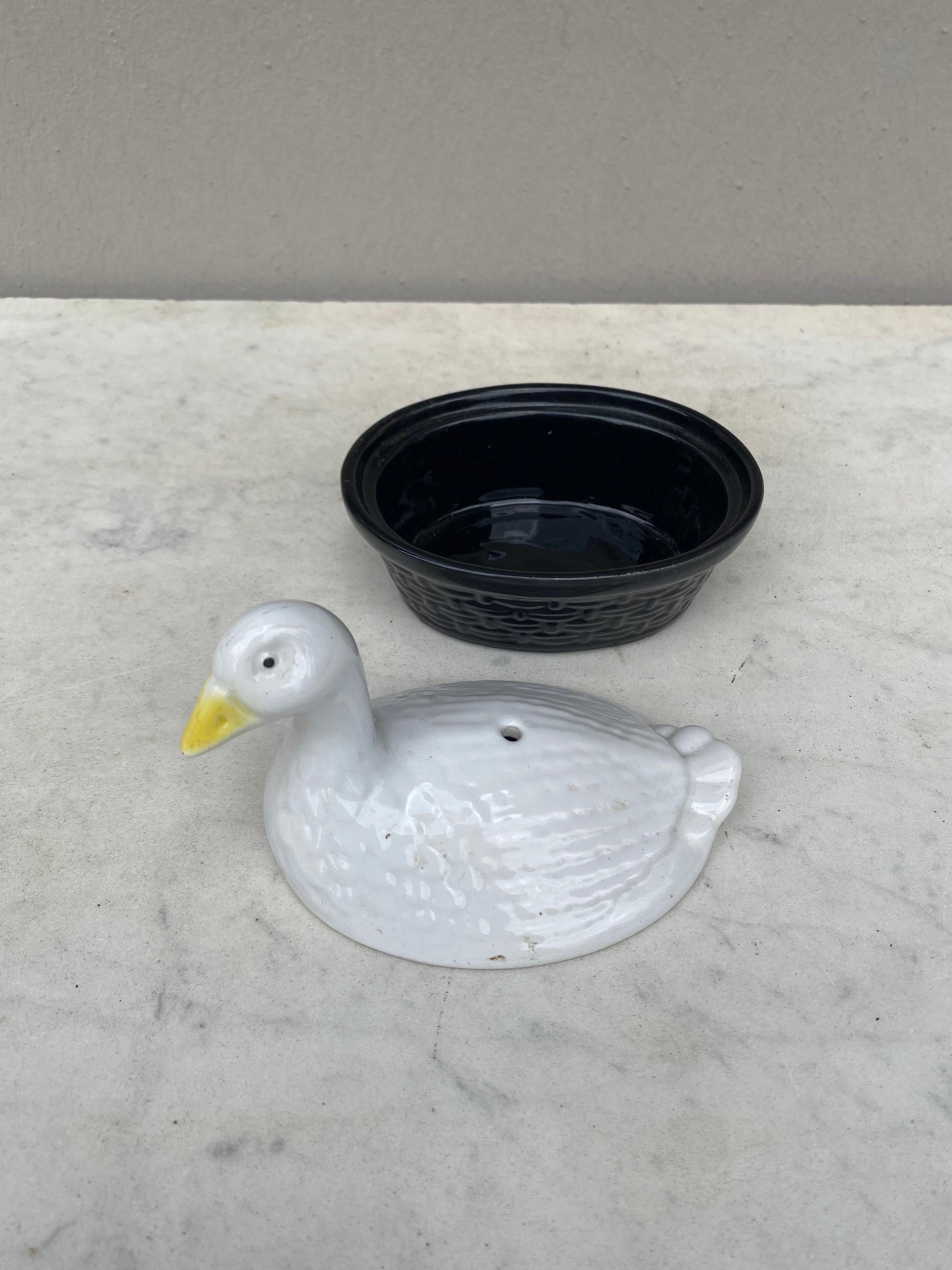 French Small Majolica Goose Tureen Pate Tureen For Sale