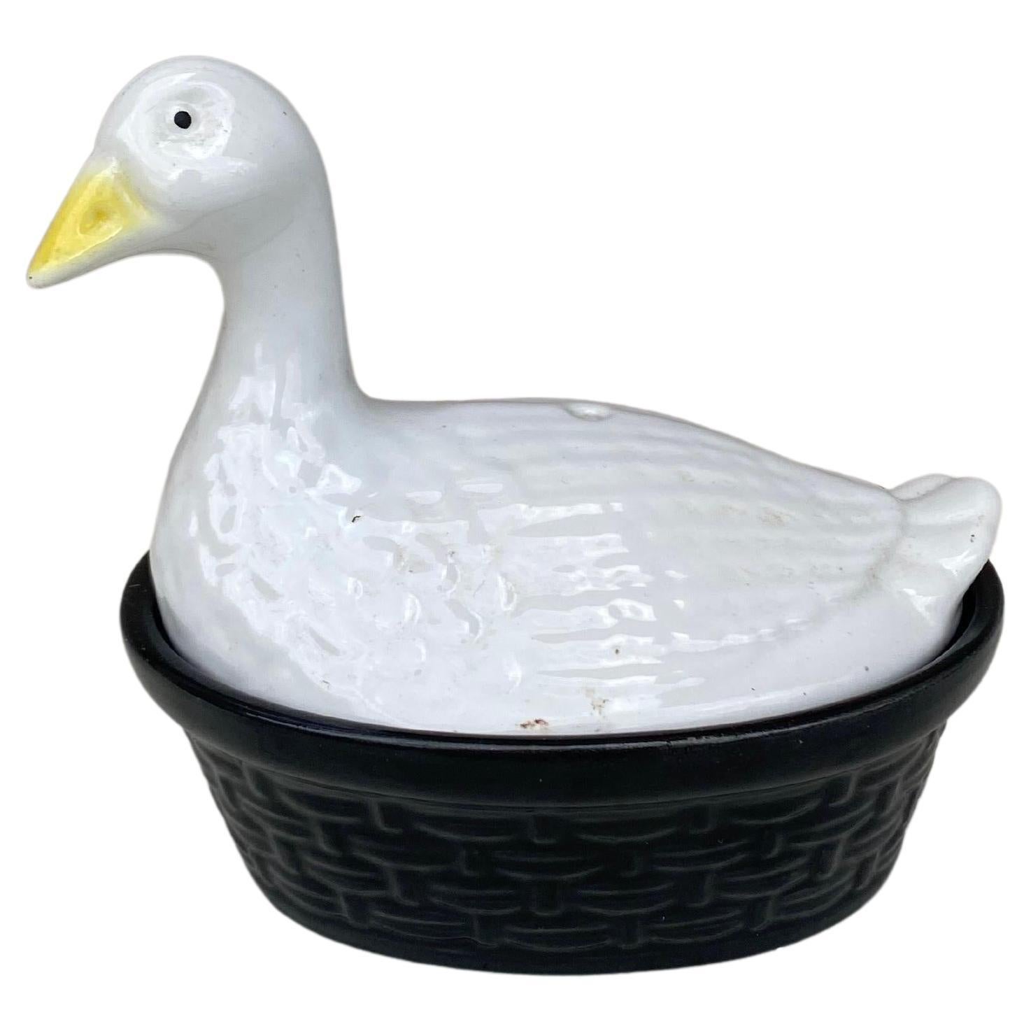 Small Majolica Goose Tureen Pate Tureen For Sale