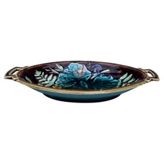 Small Majolica Leaves Handled Oval Platter Choisy le Roi, circa 1890