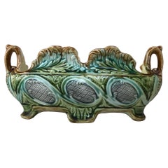 Petite jardinière en feuilles de majolique Onnaing, vers 1890
