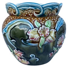 Small Majolica Orchid Cache Pot Fives Lille, circa 1890