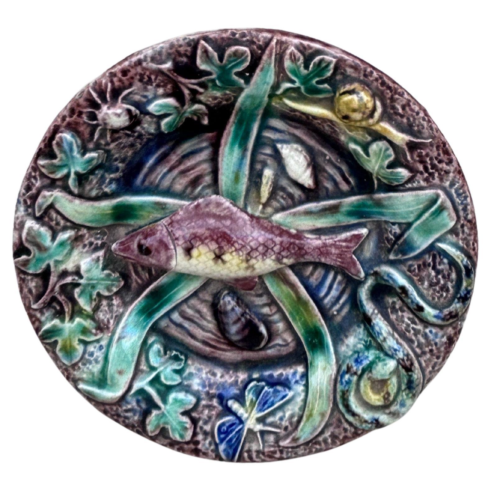 Small Majolica Palissy Fish Wall Platter Circa 1890