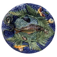 Small Majolica Palissy Fish Wall Platter Circa 1890
