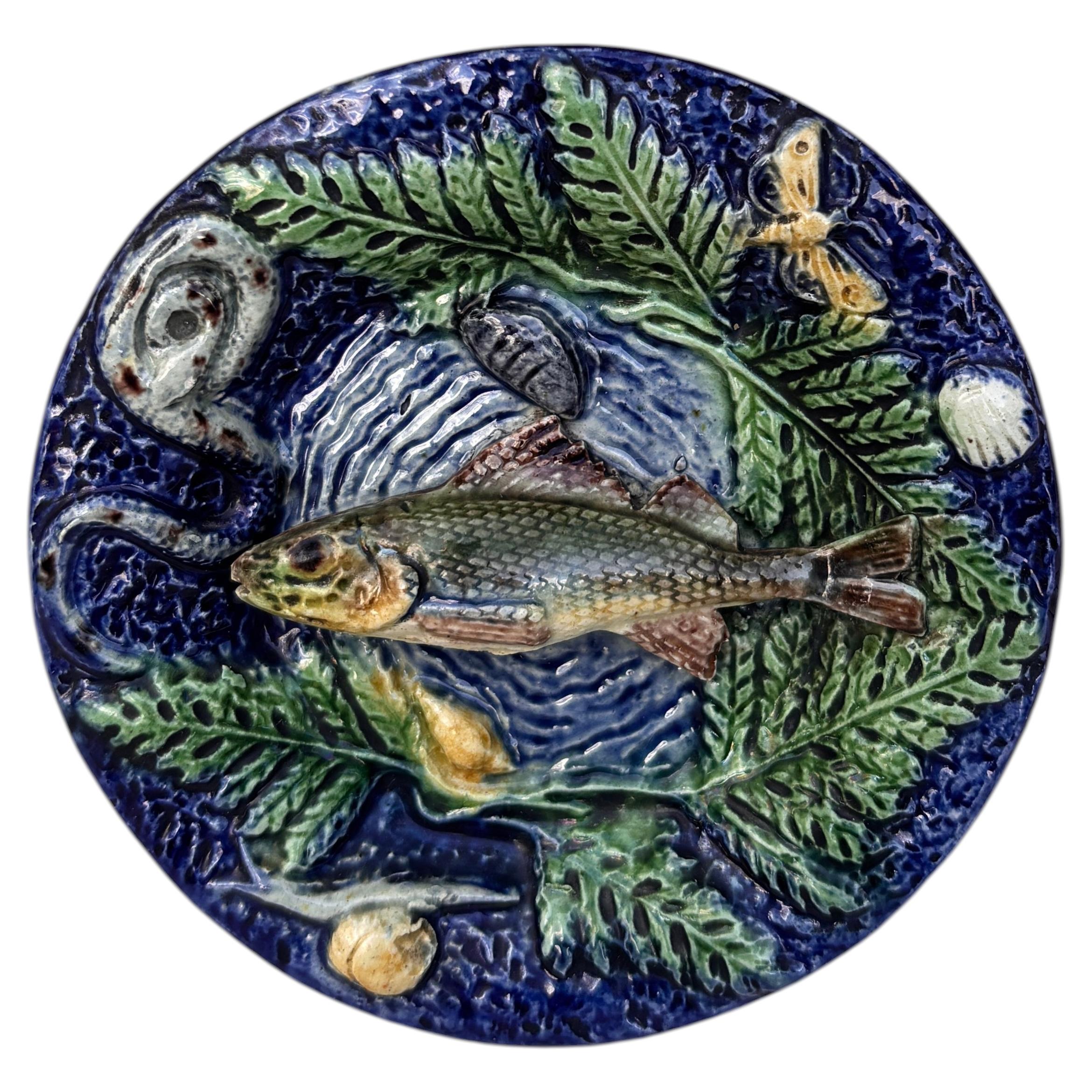 Small Majolica Palissy Fish Wall Platter Circa 1890