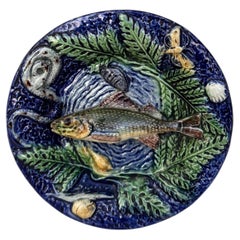 Small Majolica Palissy Fish Wall Platter Circa 1890