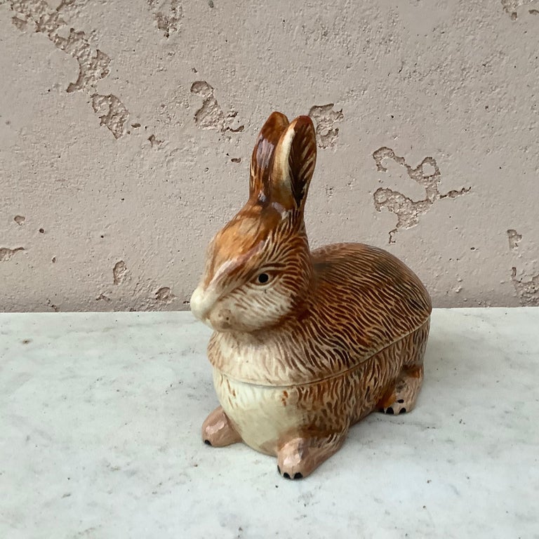 Small Majolica Pate Brown Rabbit Tureen at 1stDibs