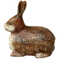 Small Majolica Pate Brown Rabbit Tureen