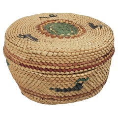 Small Makah Lidded Basket Duck Motif