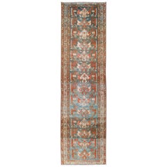 Small Malayer Runner with Bold Design in Rust, Blue, Pink, Brown Tones