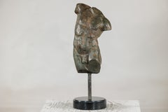 Small Male Torso Bronze Sculpture on Circular Marble Base