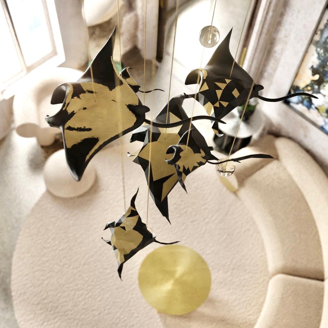 Post-Modern Small Mantas Ray Chandelier by Kasadamo