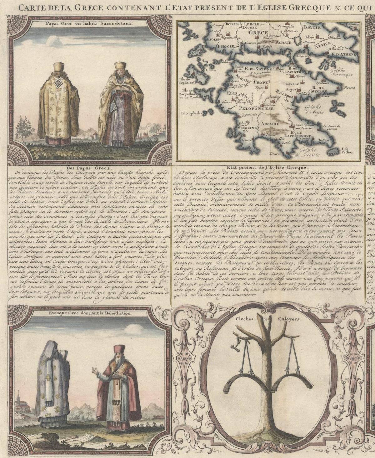 Small Map of Southern Greece Together with Five Greek Religious Scenes, ca.1720
