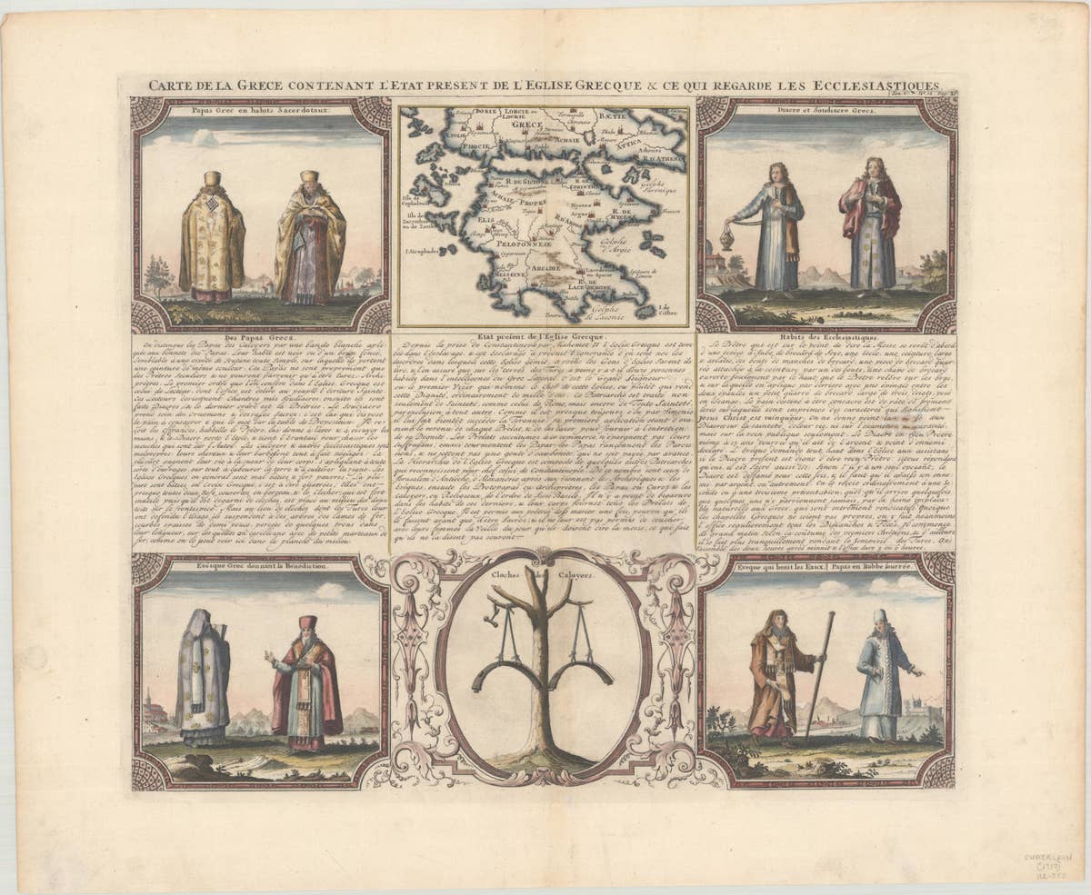 Small Map of Southern Greece Together with Five Greek Religious Scenes, ca.1720
