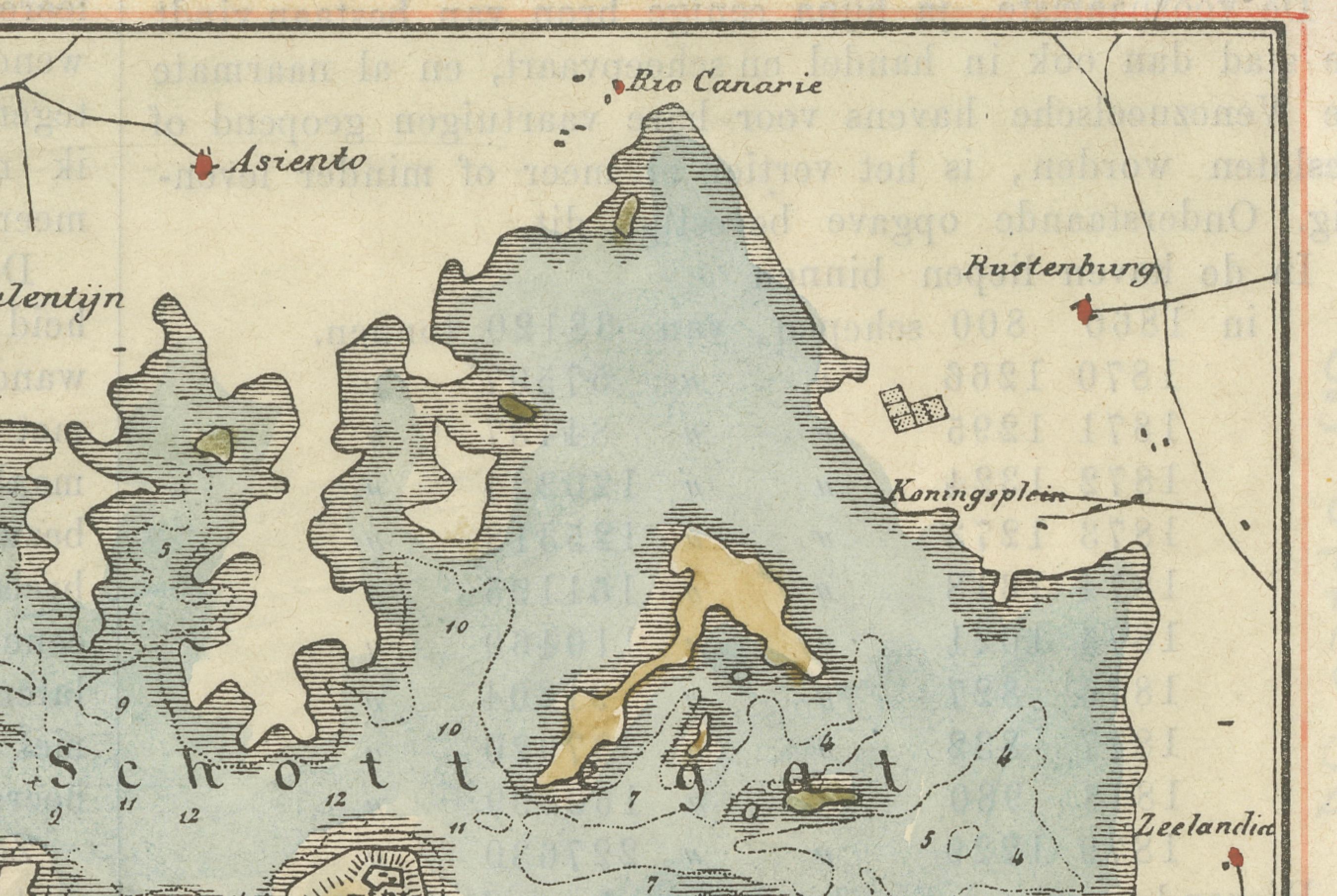Pequeño mapa de la bahía de Santa Ana y Willemstad, Curaçao - Vista colonial holandesa, c. 1880 en Bueno estado para la venta en Langweer, NL