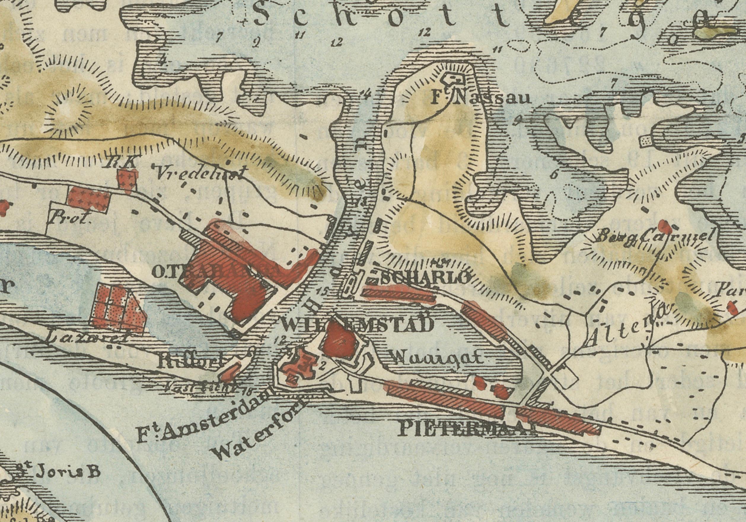 Pequeño mapa de la bahía de Santa Ana y Willemstad, Curaçao - Vista colonial holandesa, c. 1880 en venta 1