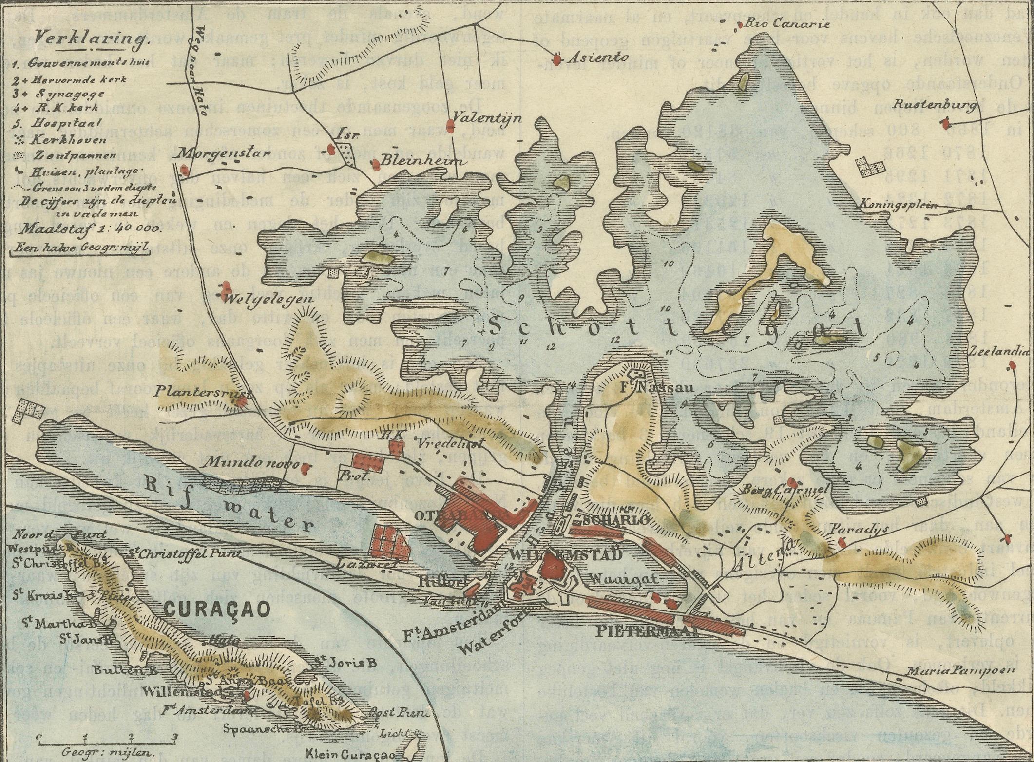 Pequeño mapa de la bahía de Santa Ana y Willemstad, Curaçao - Vista colonial holandesa, c. 1880 en venta 2