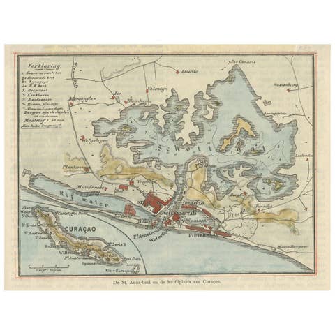 Small Map of St. Anna Bay and Willemstad, Curaçao – Dutch Colonial View, c. 1880
