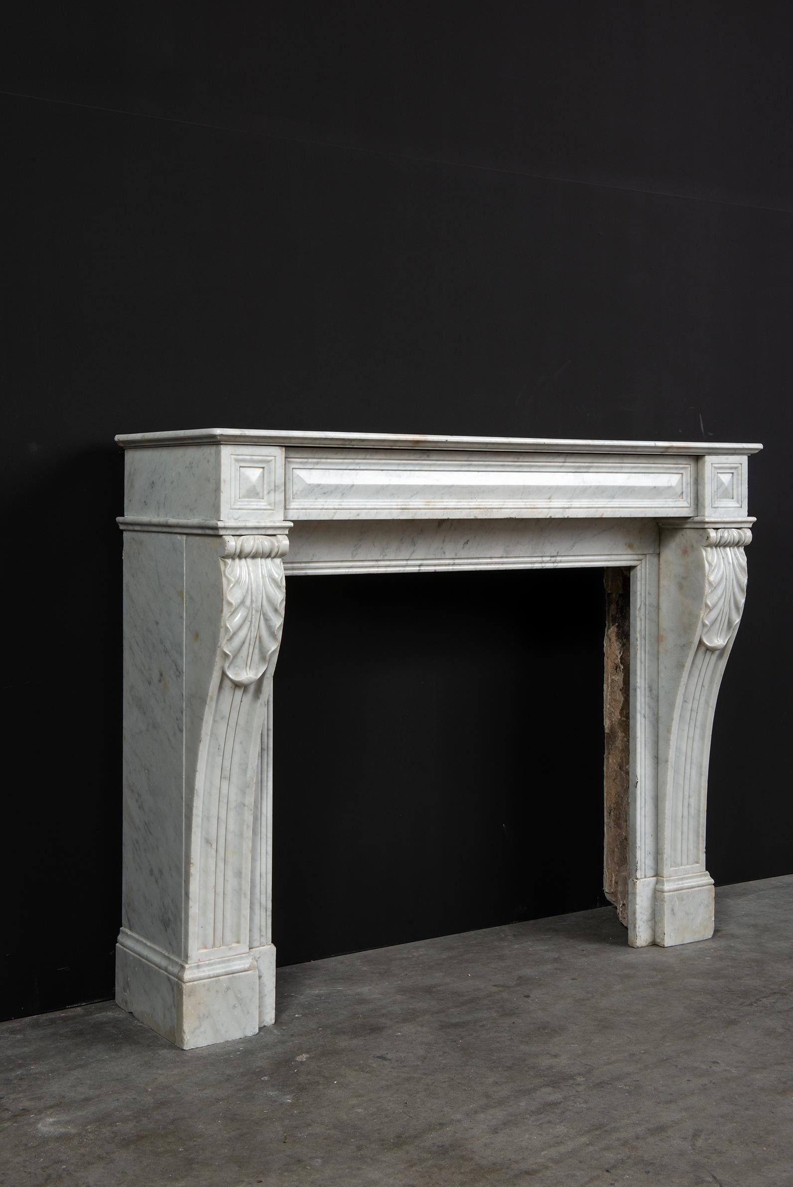 Small Marble Louis XVI Fireplace Mantel For Sale 11