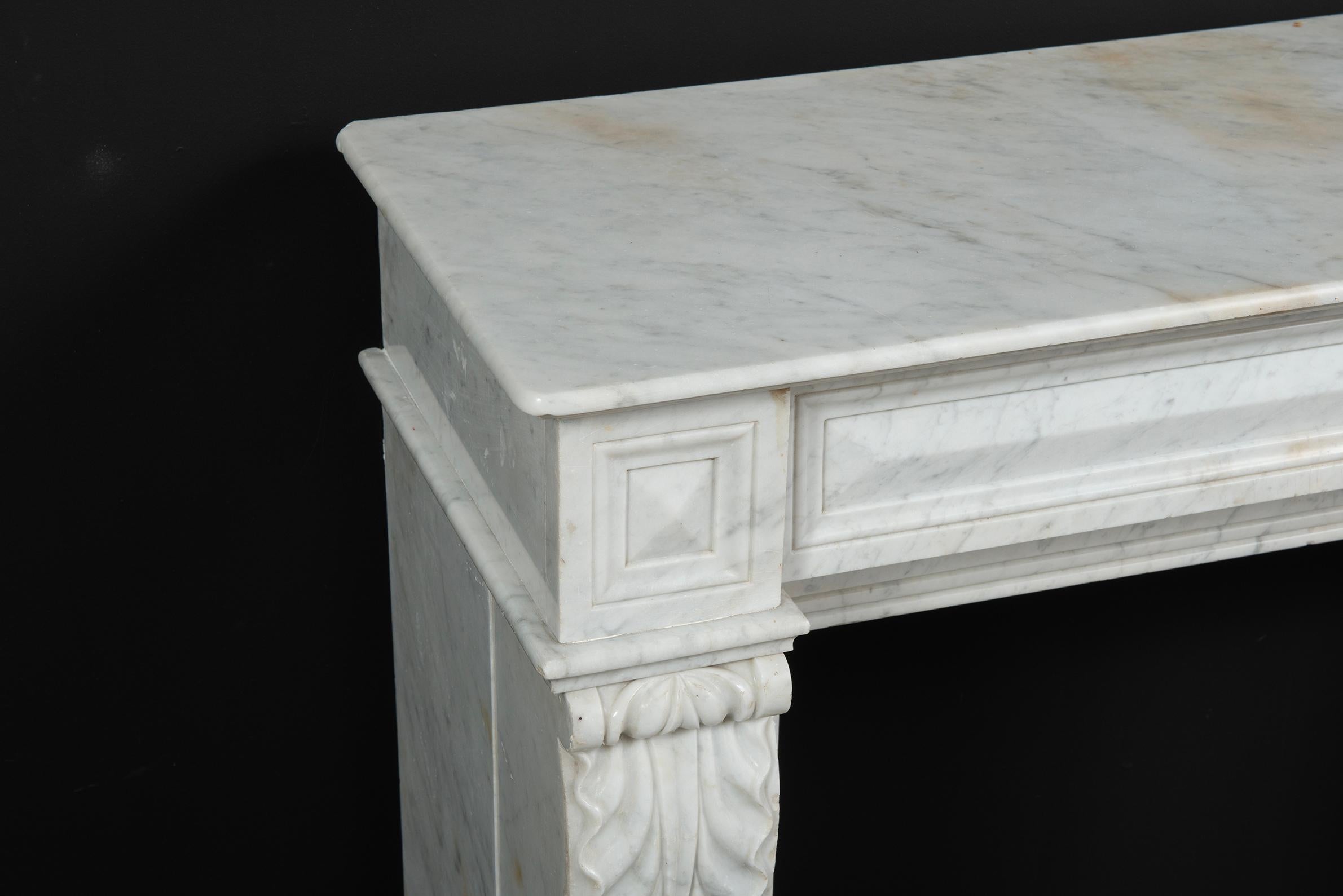 Carrara Marble Small Marble Louis XVI Fireplace Mantel For Sale