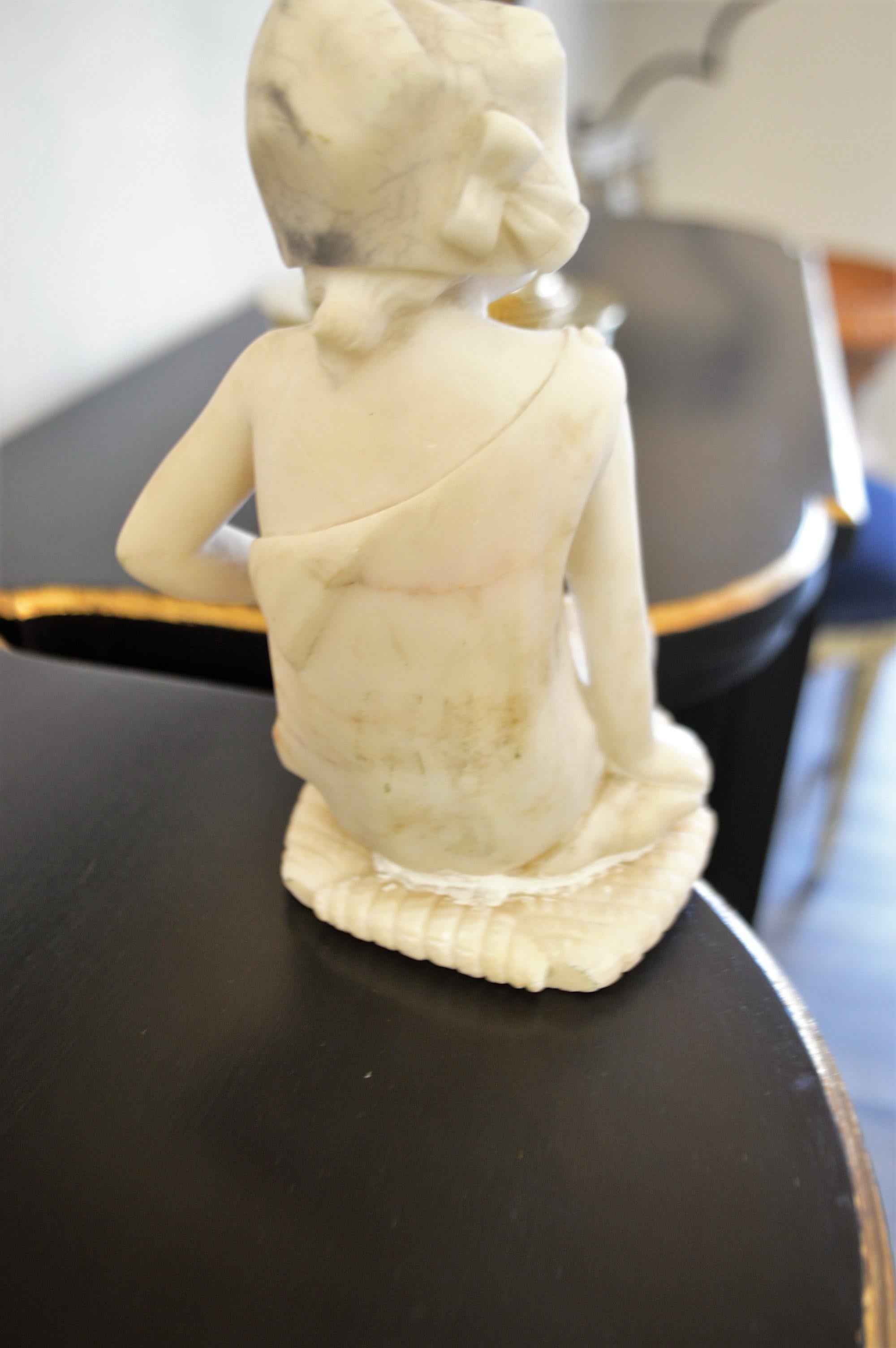 20th Century Small Marble of Young Girl Sitting to Be Placed on Edge of a Shelf or Table For Sale