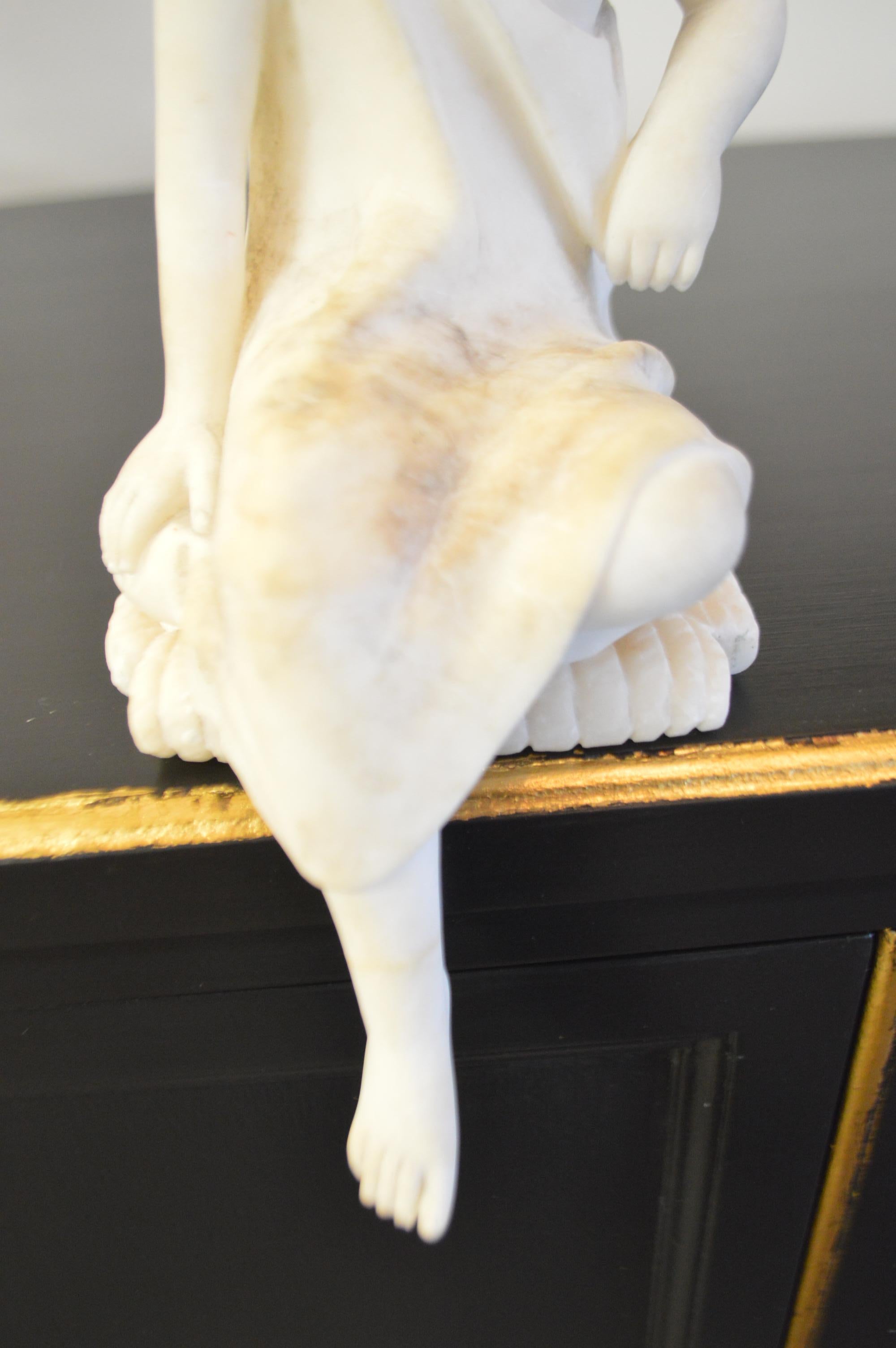 Small Marble of Young Girl Sitting to Be Placed on Edge of a Shelf or Table For Sale 1