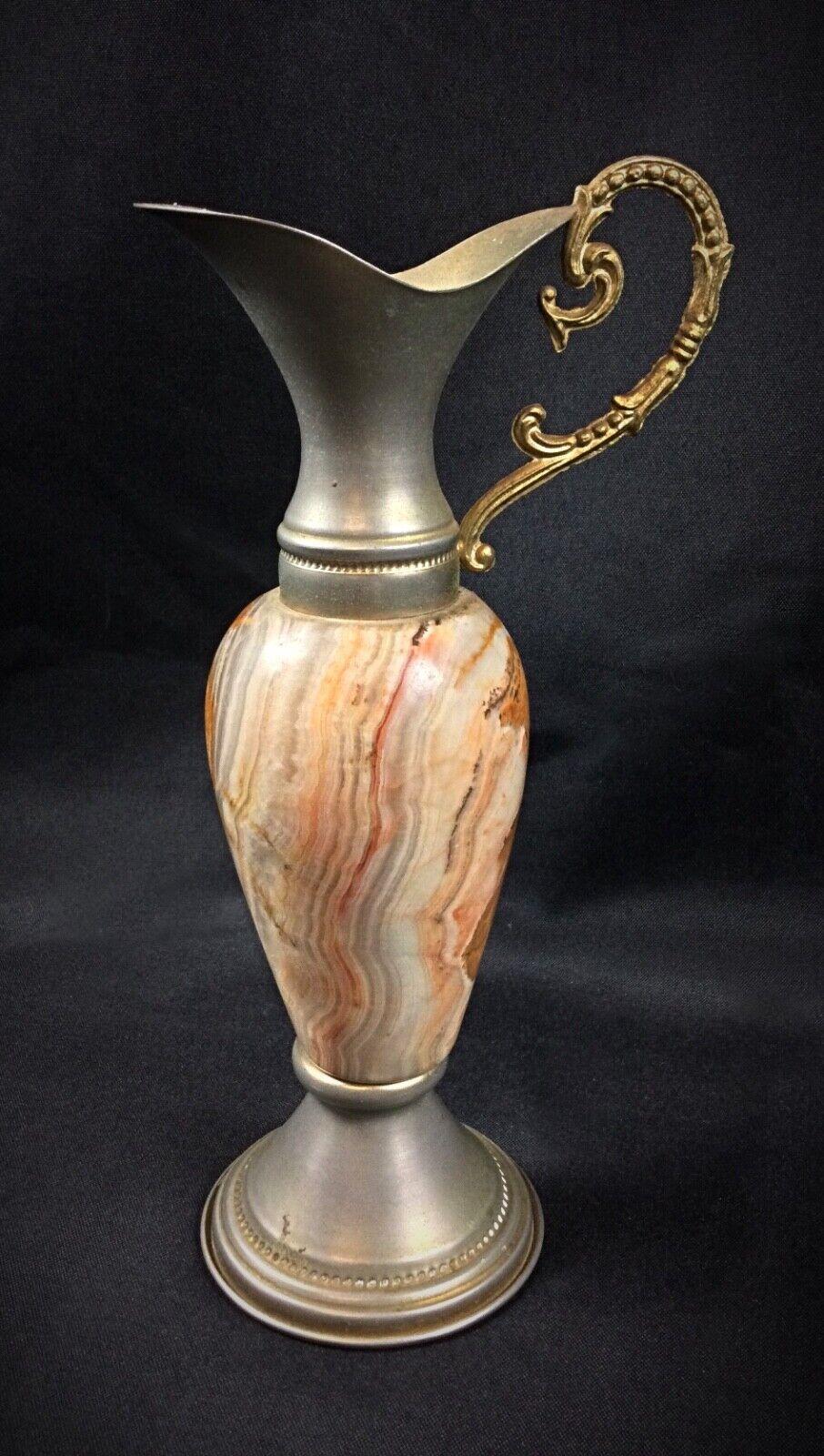 Empire Petit vase en onyx marbré et étain - Elegance de la pièce décorative - 2Y66 en vente