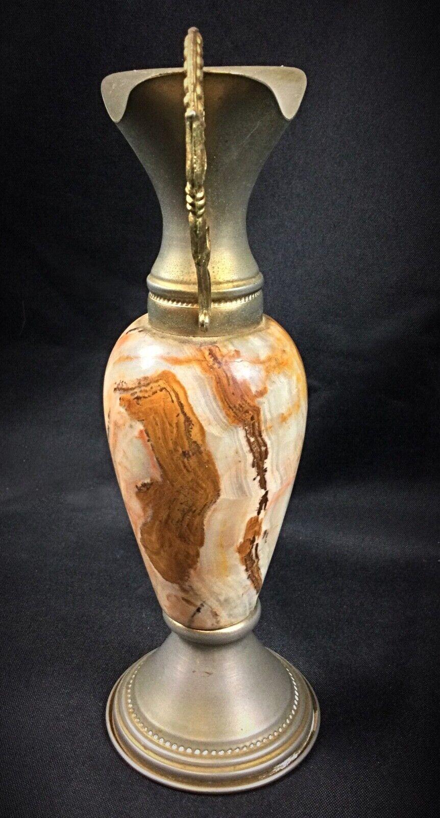 Français Petit vase en onyx marbré et étain - Elegance de la pièce décorative - 2Y66 en vente