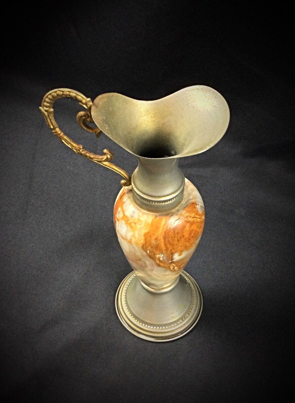 Petit vase en onyx marbré et étain - Elegance de la pièce décorative - 2Y66 en vente 1