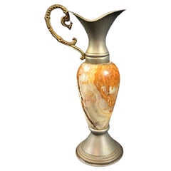 Small Marbled Onyx and Pewter Jug Vase – Elegant Decorative Piece - 2Y66