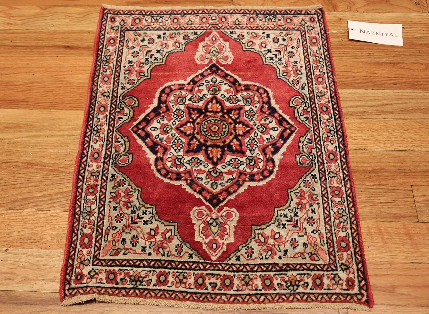 Hand-Knotted Small Mat Size Antique Persian Kerman Floral Rug. Size: 1 ft 10 in x 2 ft 6 in
