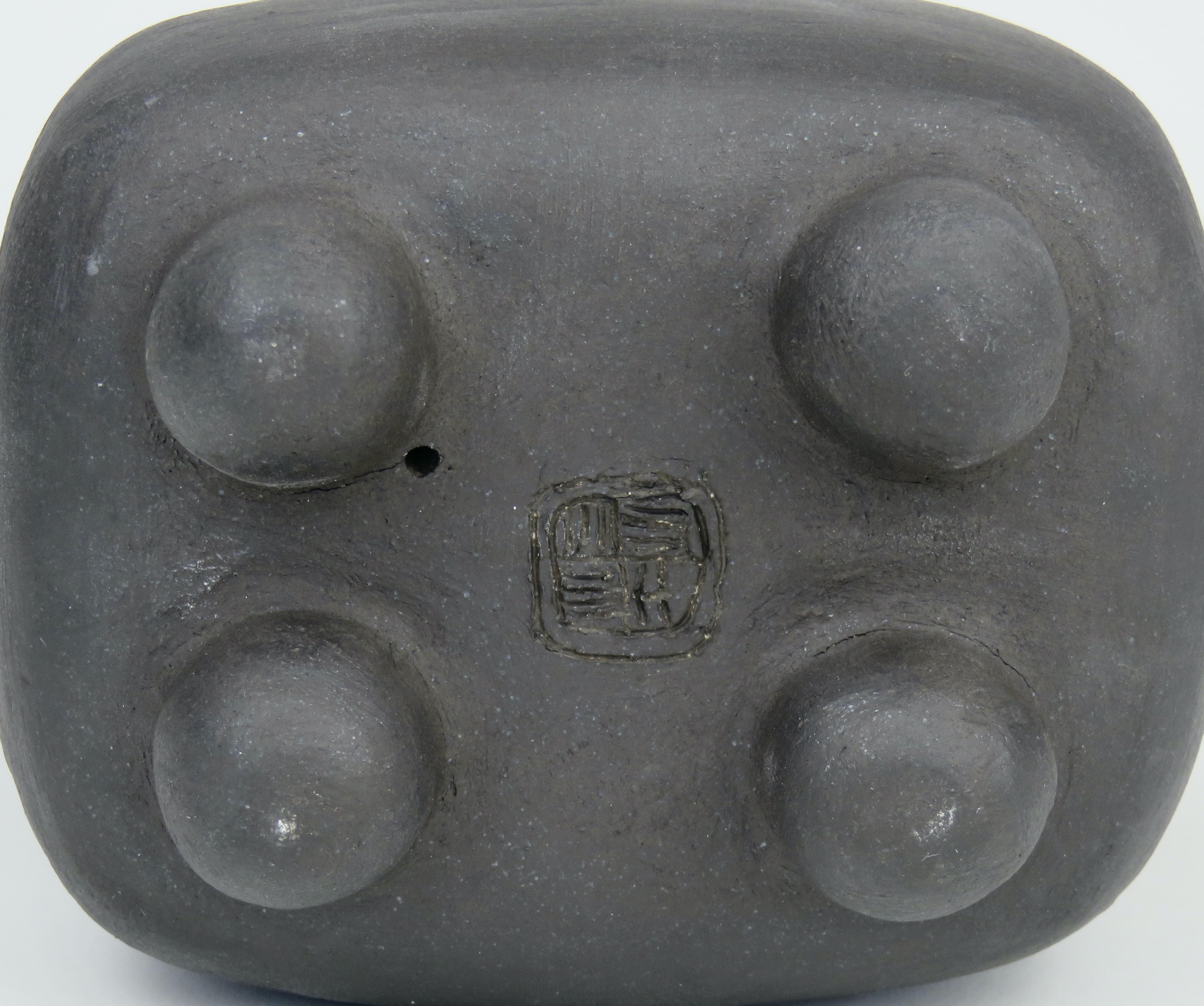 Small Matte Black Ceramic TOTEM, Soft Rectangular Form w/ Bowl Top, Ball Feet 2