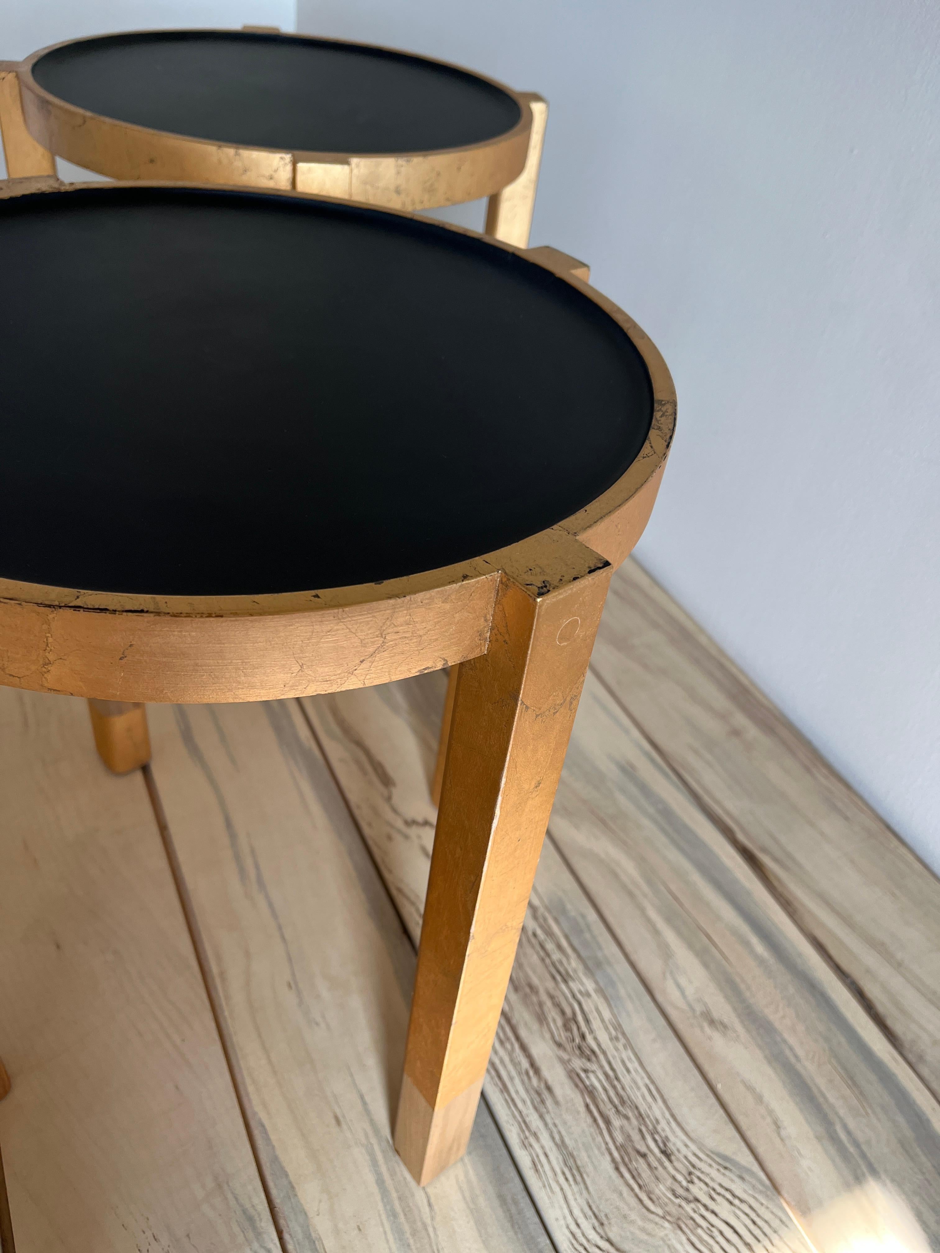 Small Matte Black, Gold Leaf and Wood Side Table Waverly by Alabama Sawyer For Sale 4