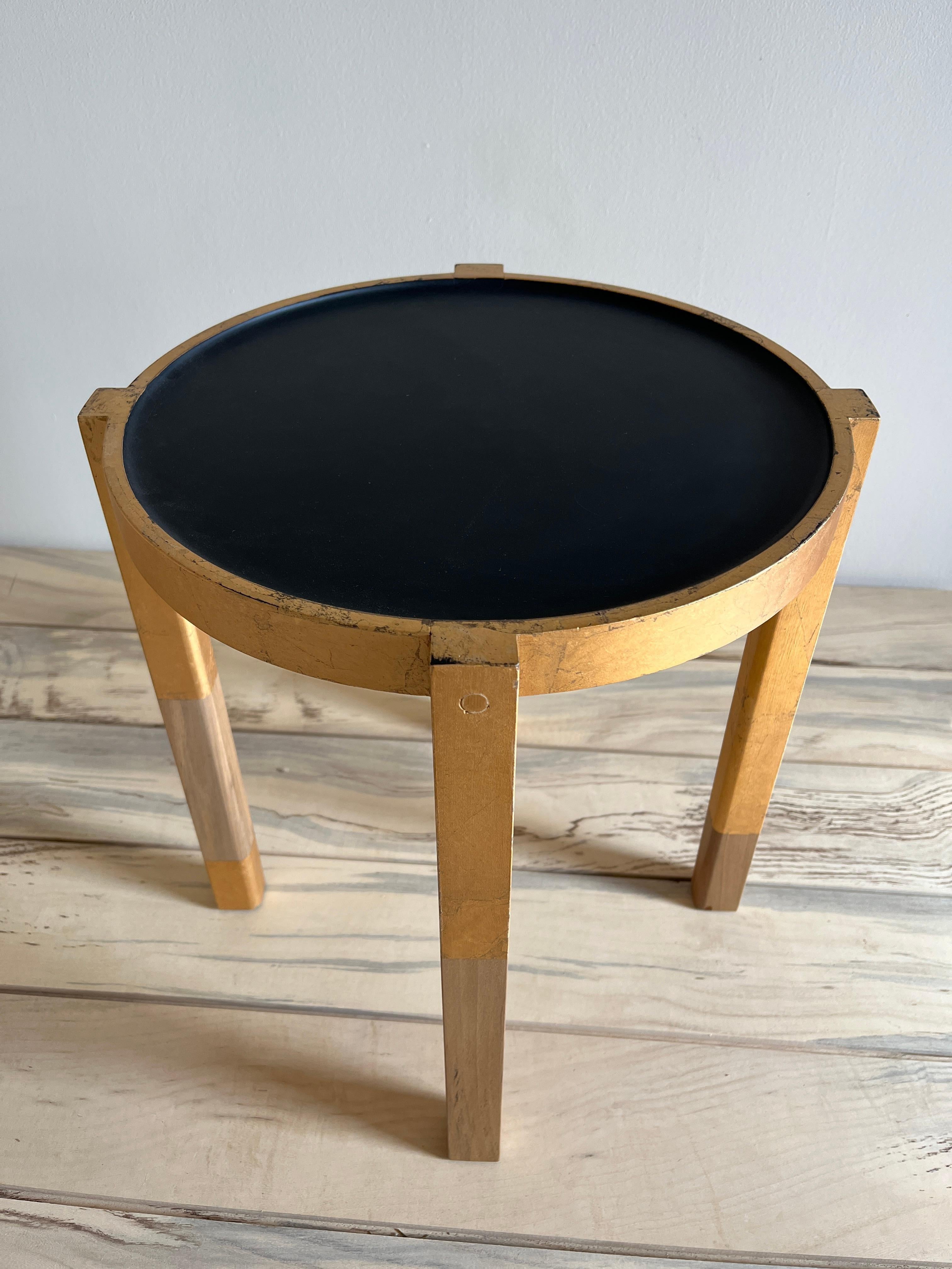 Small Matte Black, Gold Leaf and Wood Side Table Waverly by Alabama Sawyer For Sale 5