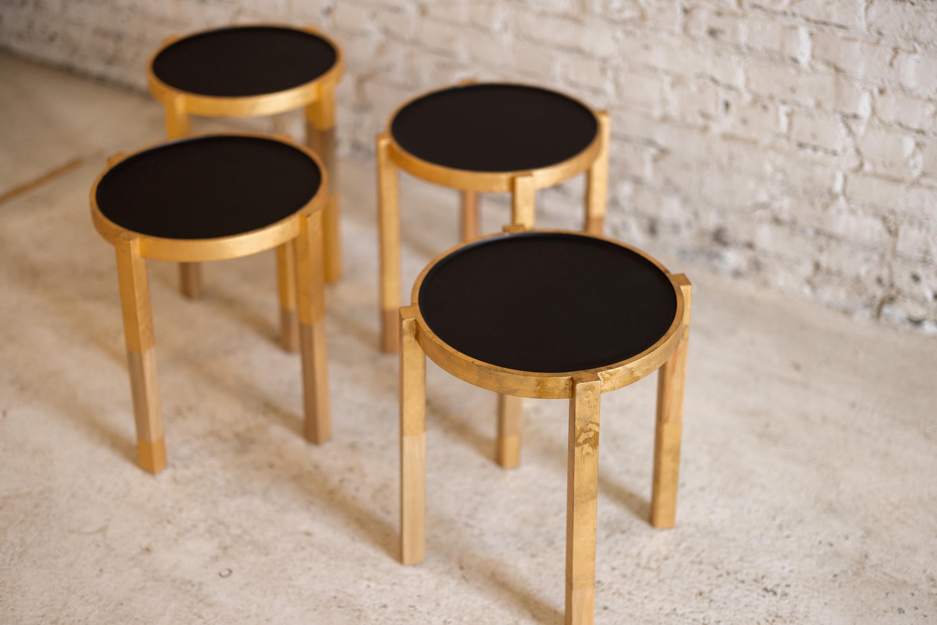 Small Matte Black, Gold Leaf and Wood Side Table Waverly by Alabama Sawyer In New Condition For Sale In Birmingham, AL