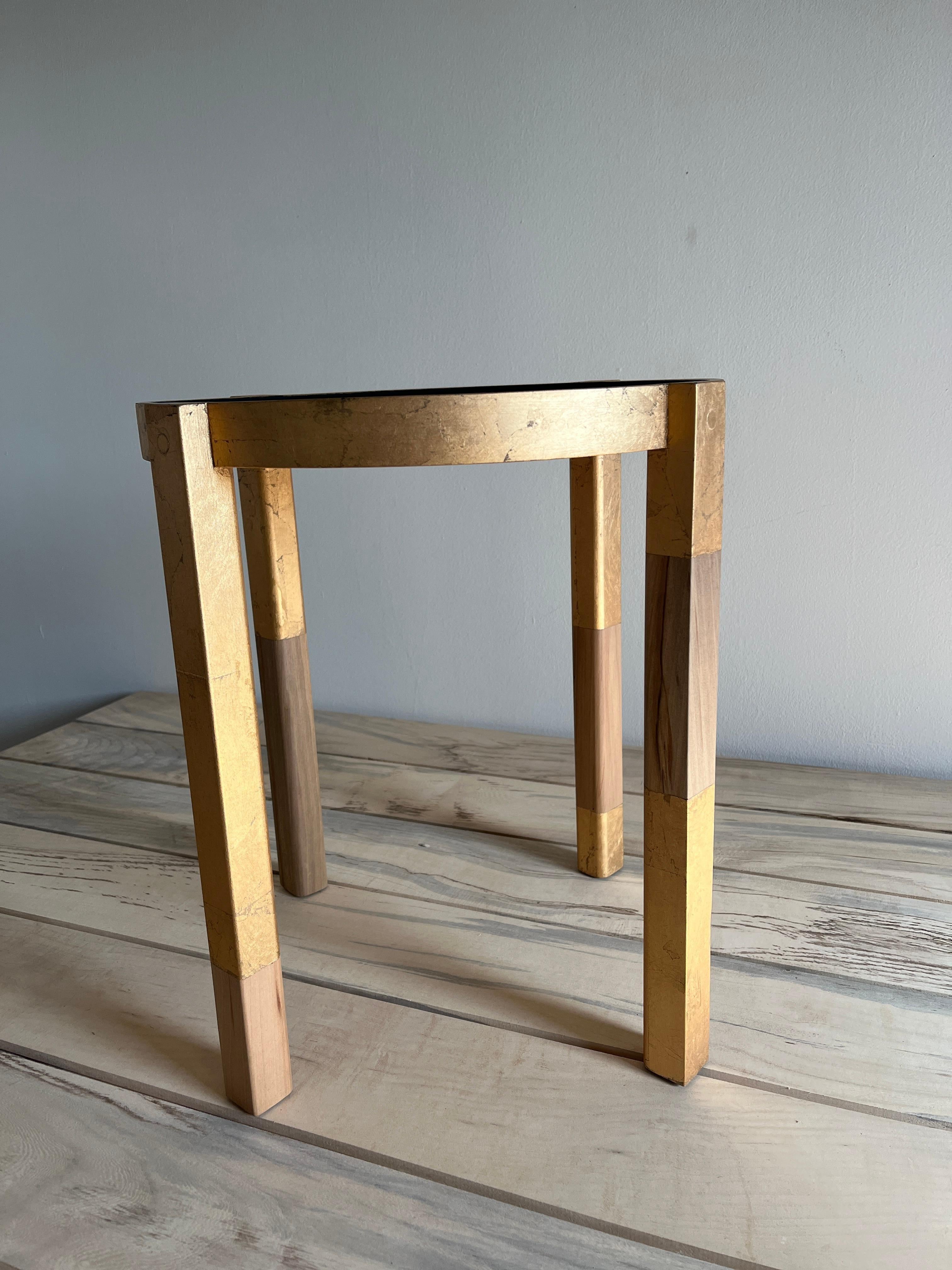 Woodwork Small Matte Black, Gold Leaf and Wood Side Table Waverly by Alabama Sawyer For Sale
