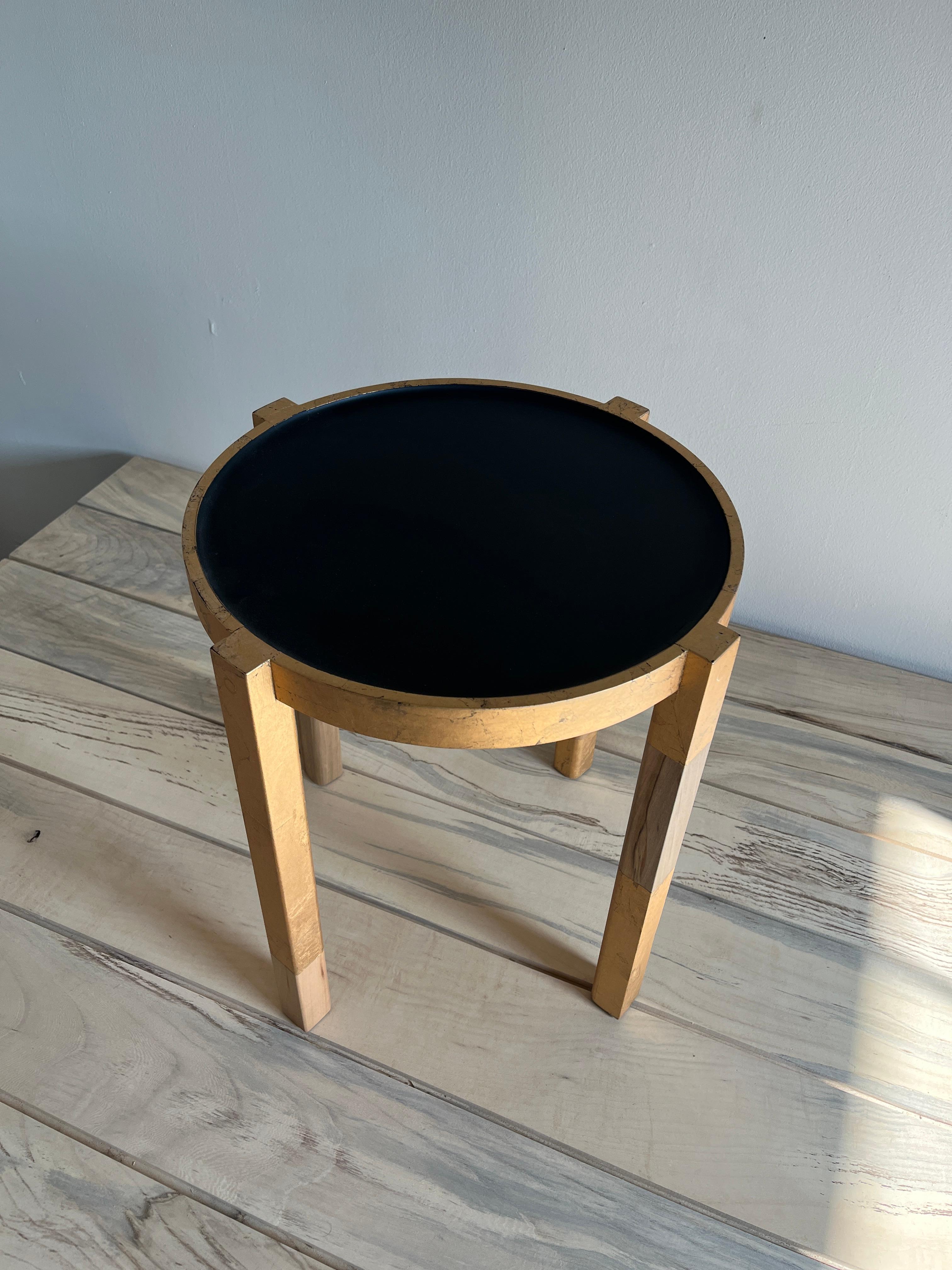 Small Matte Black, Gold Leaf and Wood Side Table Waverly by Alabama Sawyer In New Condition For Sale In Birmingham, AL