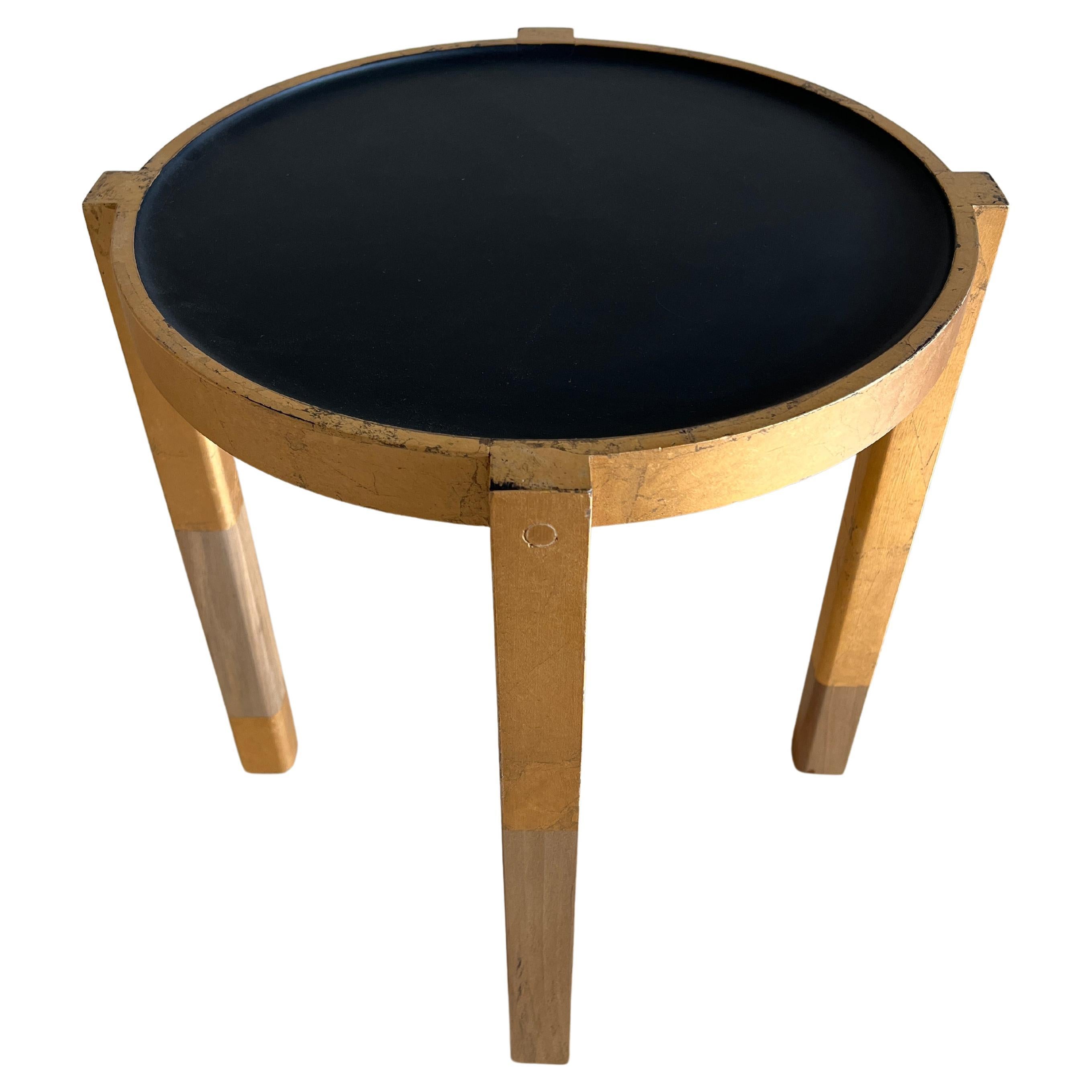 Small Matte Black, Gold Leaf and Wood Side Table Waverly by Alabama Sawyer For Sale