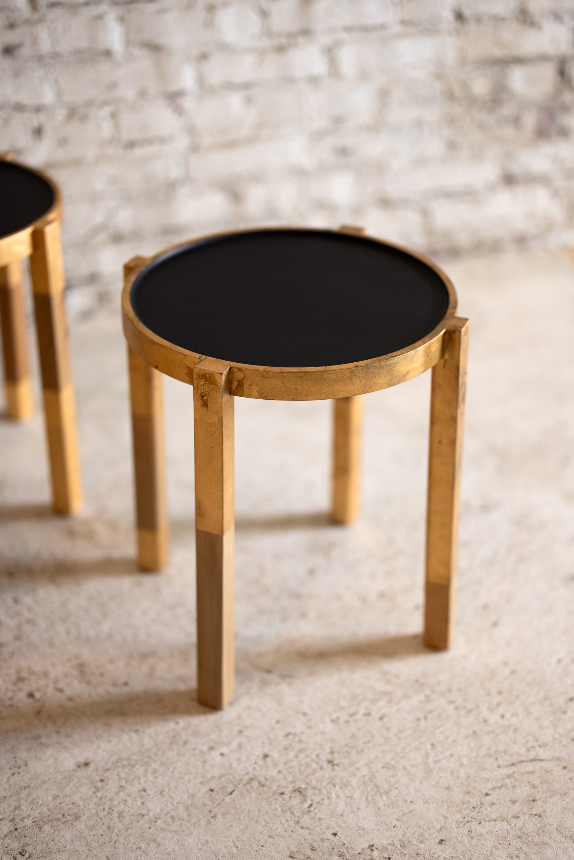 Small Matte Black, Gold Leaf and Wood Side Table Waverly by Alabama Sawyer For Sale