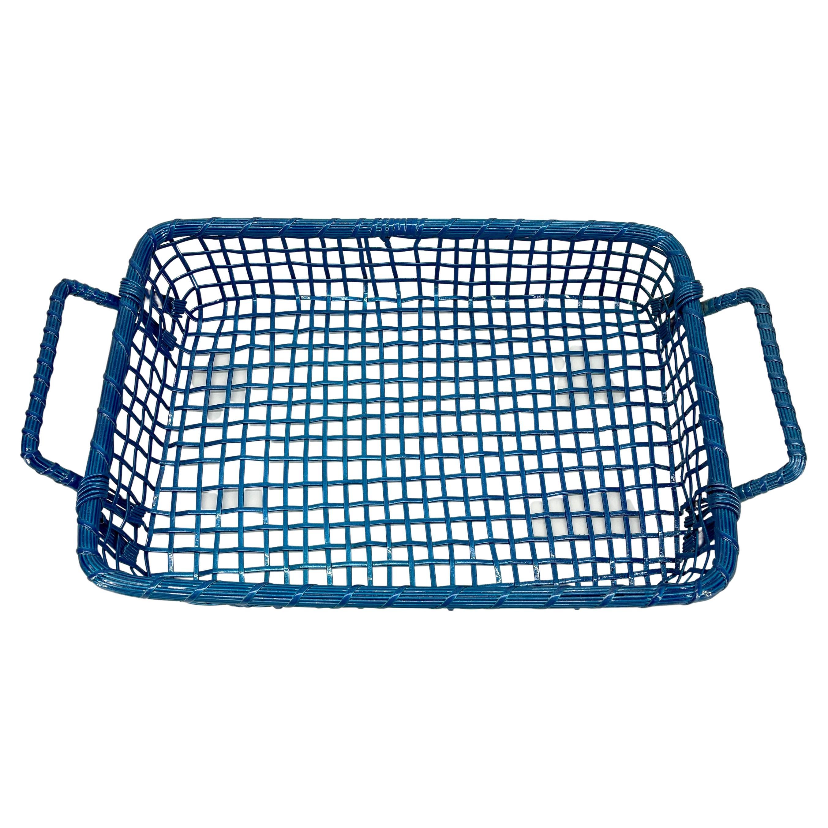 Small Maui blue metal flat wire basket tray with two handles
The basket is newly powder-coated in Maui blue color.