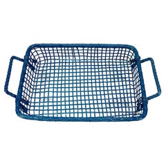 Small Maui Blue Metal Wire Basket Tray with Two Handles