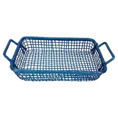 Small Maui Blue Metal Wire Basket Tray with Two Handles